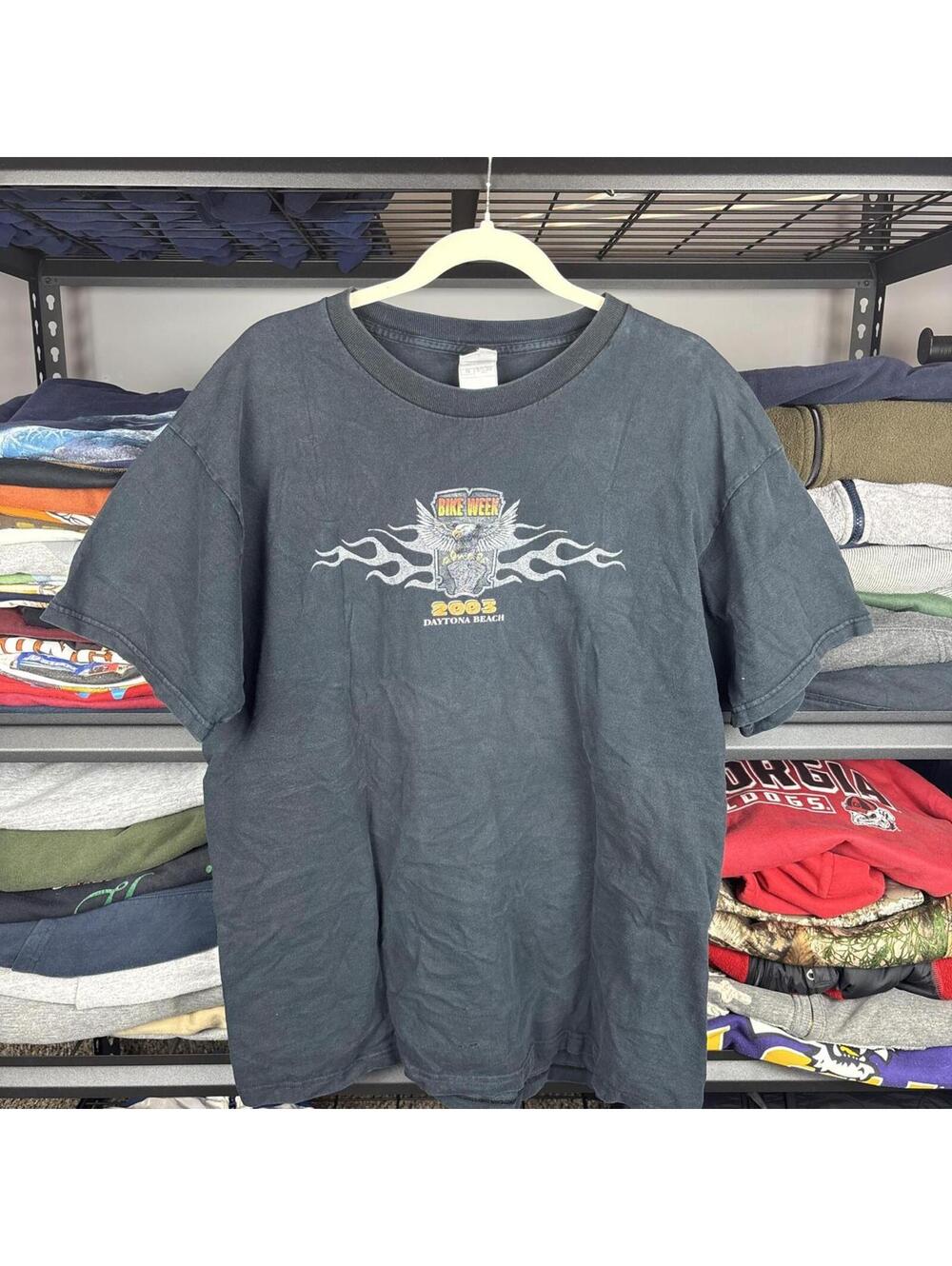 Vintage Y2K 2003 Daytona Beach Bike Week Eagle Graphic T-Shirt Faded Black XL